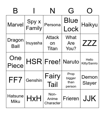 Anime Los Angeles Bingo Card