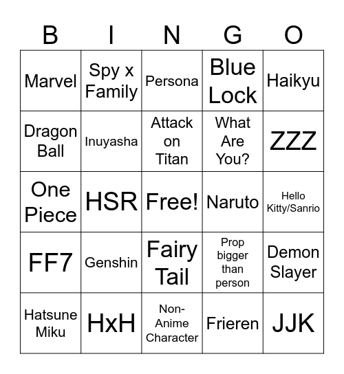 Anime Los Angeles Bingo Card