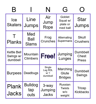 Fitness Bingo Card