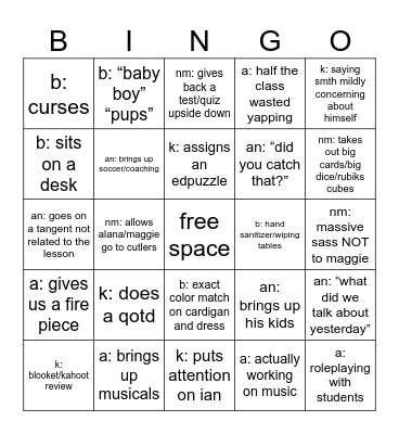 stef’s senior teacher bingo Card