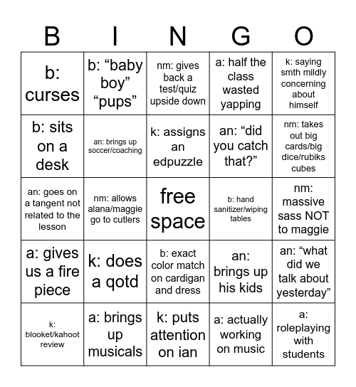 stef’s senior teacher bingo Card