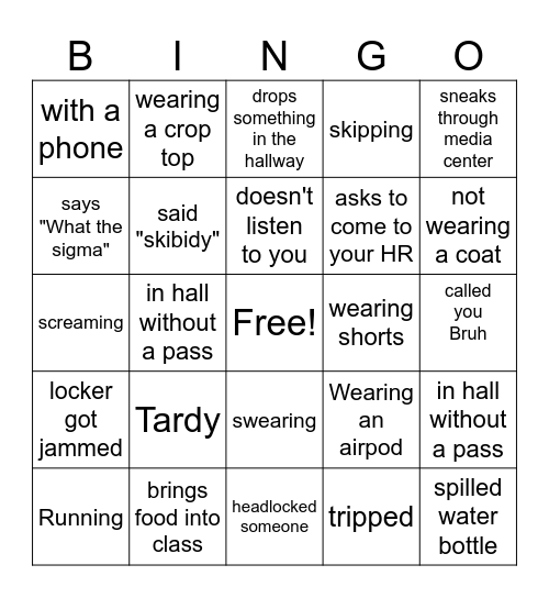 teacher hallway Bingo Card