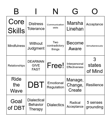 DBT Basics Bingo Card