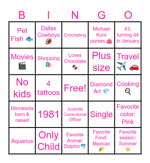Jen's PenPal Bingo Card