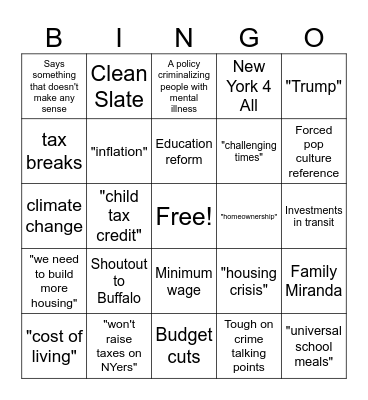 State of the State 2025 Bingo Card