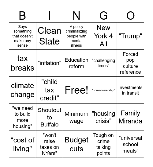 State of the State 2025 Bingo Card