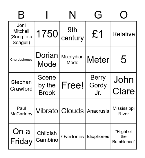 Music Bingo Card
