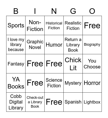 I Love My Library Genres Bingo Card