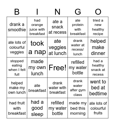 Healthy Habits Bingo! Bingo Card