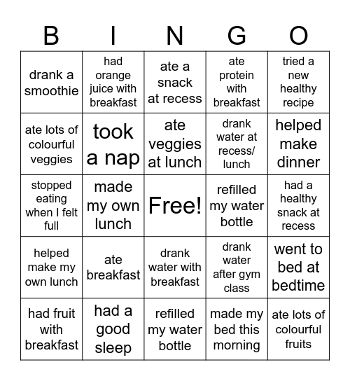 Healthy Habits Bingo! Bingo Card