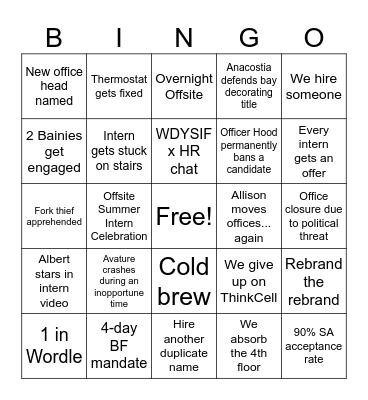 2025 Rec Team Bingo Card
