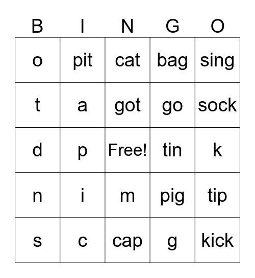Phonics Bingo Card