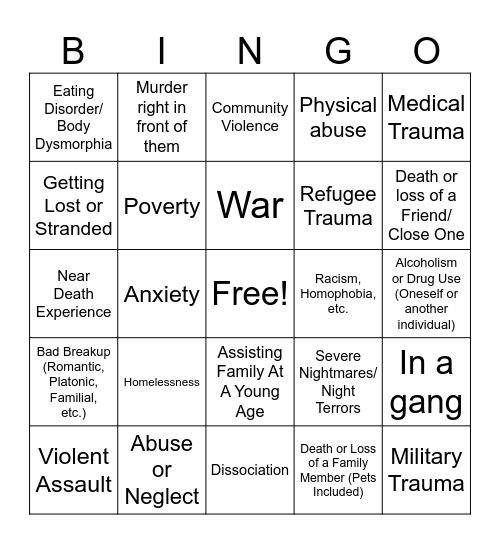Trauma Bingo! Bingo Card