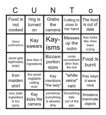 Kays cooking Bingo Card