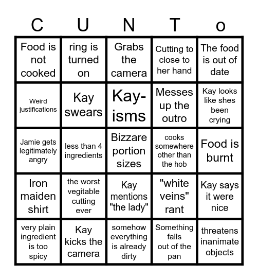 Kays cooking Bingo Card