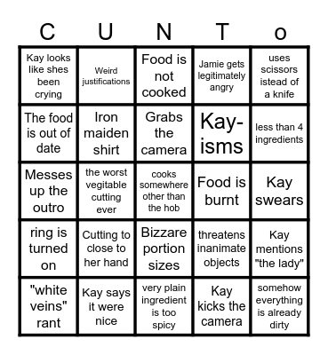 Kays cooking Bingo Card