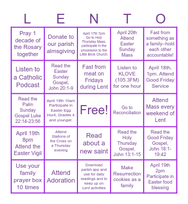 Lent Bingo Card