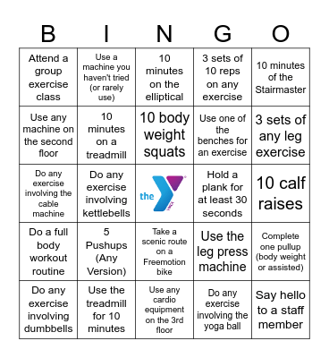 YMCA Fitness Bingo Card