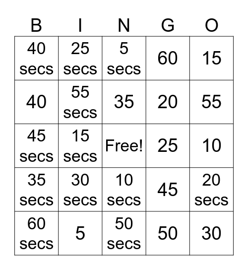 PE Bingo - Numeric Bingo Card
