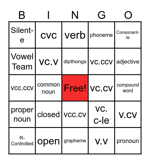 Literacy BINGO #1 Bingo Card