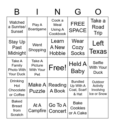 WINTER BREAK DUCK BINGO Card