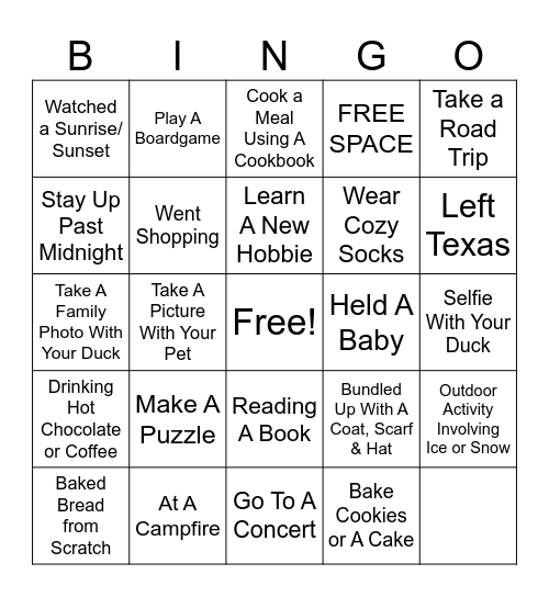 WINTER BREAK DUCK BINGO Card