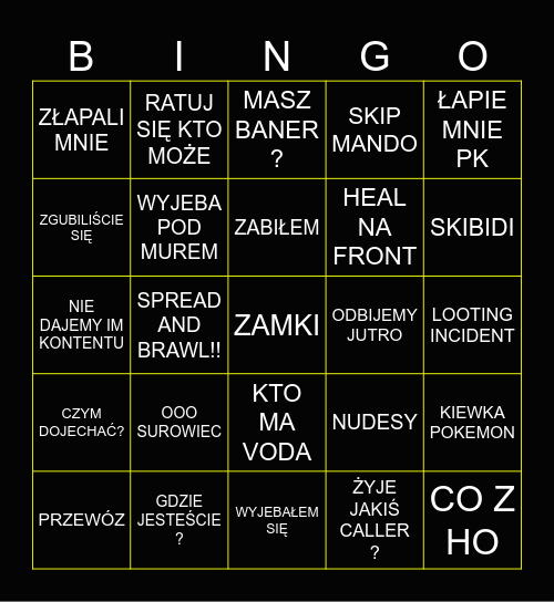 ZVZ BINGO Card