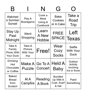 WINTER BREAK DUCK BINGO Card