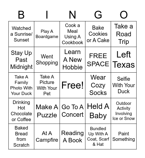 WINTER BREAK DUCK BINGO Card