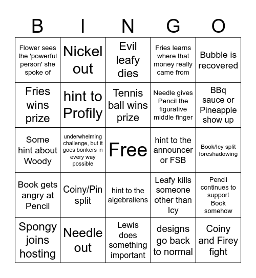 BFDIA 18 Bingo Card