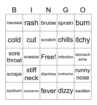 Health Problems Bingo Card