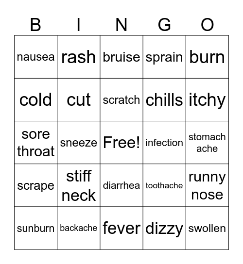 Health Problems Bingo Card