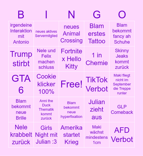 2025 :3 Bingo Card