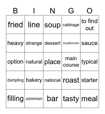 Vocab Unit 2 Bingo Card