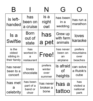 Exploratory Bingo Card