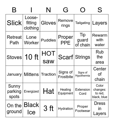 Winter Weather Bingo Card
