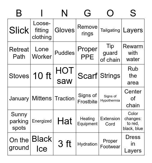 Winter Weather Bingo Card