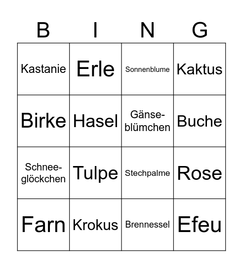 Pflanzenbingo Card