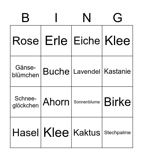 Pflanzenbingo Card