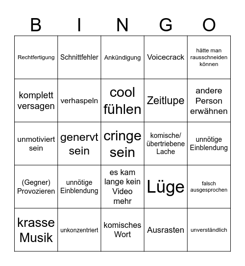 Das JoCrafter Bingo! Bingo Card