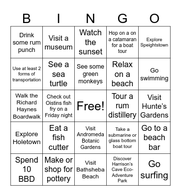 Barbados Travel Bingo Card