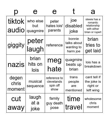 Family Guy Bingo Card