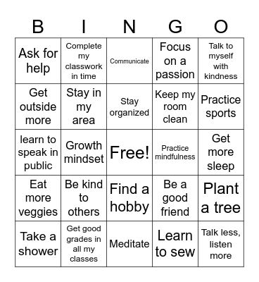 New Years Resolution Bingo Card