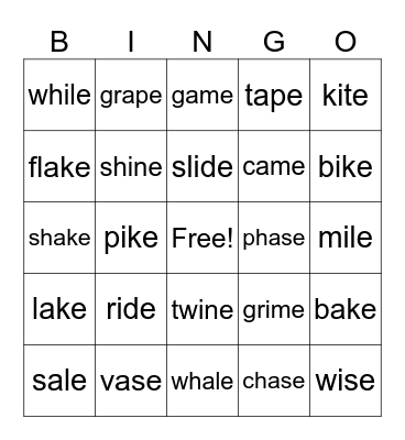 Vce with a & i Bingo Card