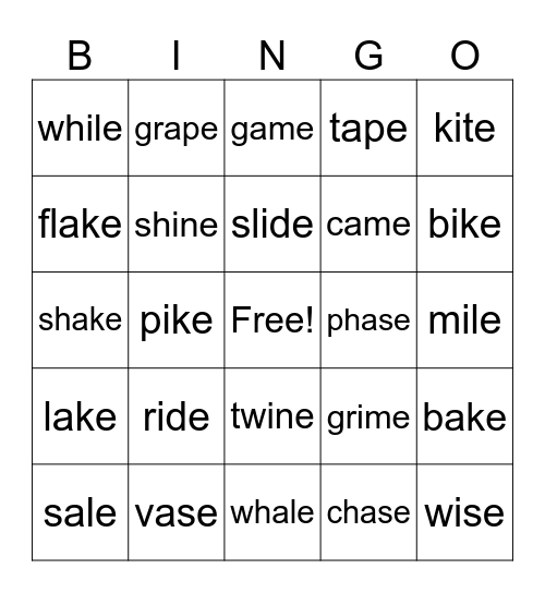 Vce with a & i Bingo Card