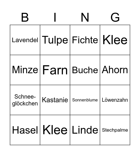 Pflanzenbingo Card