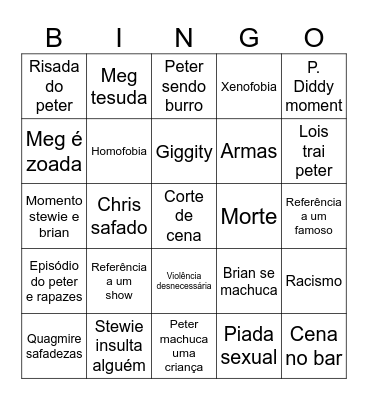 Family guy bingo Card