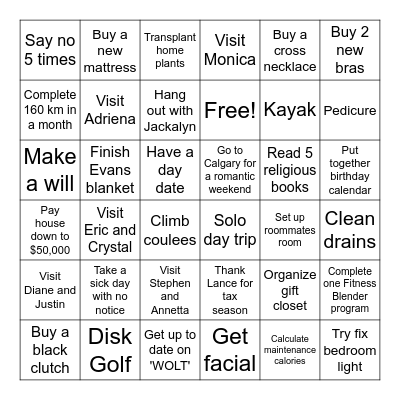 Goals Bingo Card