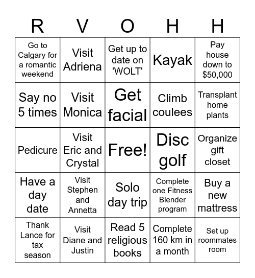 Goals Bingo Card