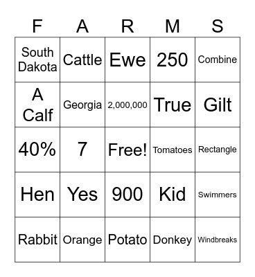 Farming Bingo Card